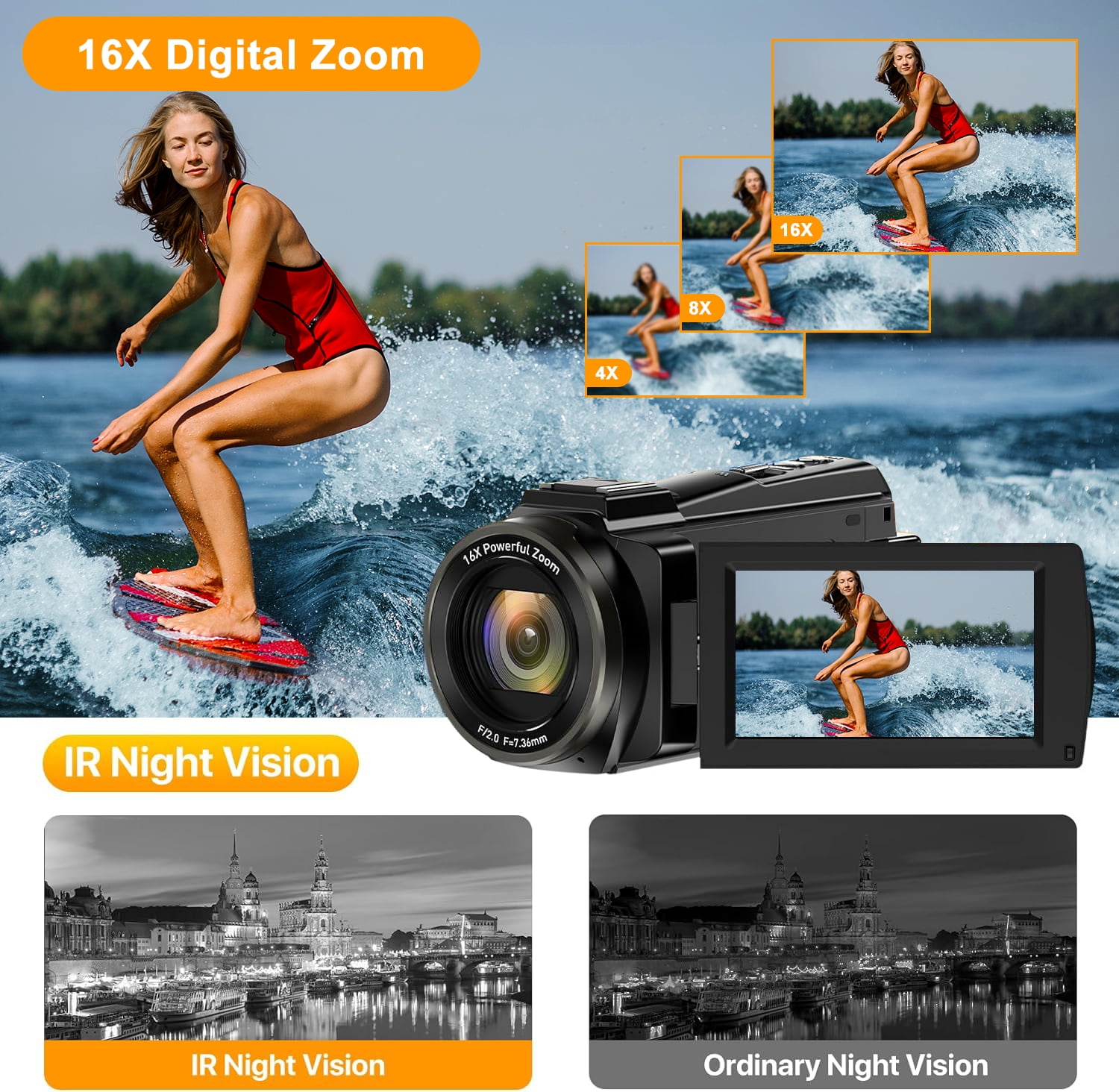 5K Video Camera 48MP UHD Wifi Camcorder IR Night Vision 16X Digital Zoom Vlog Cameras for YouTube
