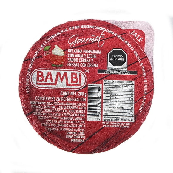 Gelatina Bambi Línea Gourmet sabor Cereza y Fresas con Crema 200 g