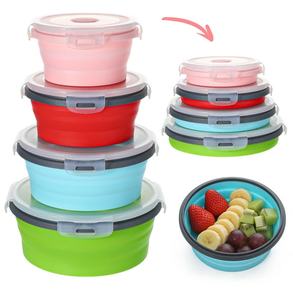 Topekada 4 Pack Silicone Collapsible Bowls with Airtight Lids, BPA Free Silicone Food Storage Containers with Airtight Lids, Microwave Freezer Foldable Lunch Box for Travel Camper Leftovers Snacks