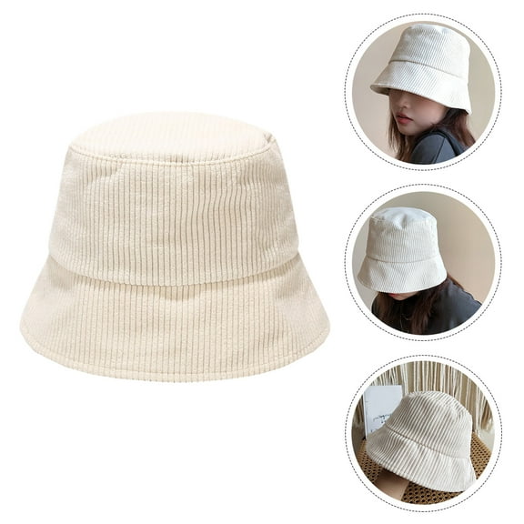 LULULION White Corduroy Fashionable Fisherman Hat for Running Travel and Outdoor Use