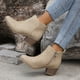 thumbnail image 2 of NECHOLOGY Botas Mujer Adulto Femenino Zapatos Botines para mujer Nuevo Liso Simple vaquero occidental botines bordados tacón grueso tacón medio corte bajo cremallera lateral botas de mujer (White, 7), 2 of 6