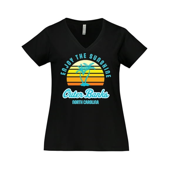 Inktastic Summer Enjoy the Sunshine Outer Banks North Carolina in Blue Women's Plus Size V-Neck T-Shirt