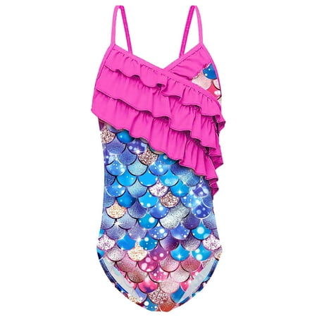 Little Girls One-Piece Swimsuit Bikini Set Swimwear Swimwear Hot Pink 7-8T Girls One Piece Swimsuits