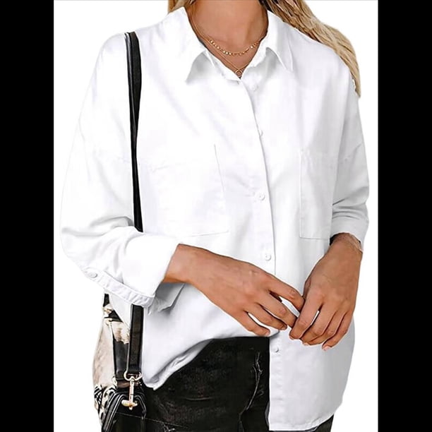 Camisas de Mujer con Botones y Cuello en V, Camisa Informal Holgada XL