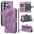 thumbnail image 2 of Wallet Case for Samsung Galaxy S26 Ultra Embossed Butterfly with Strap & Stand Purple, 2 of 6