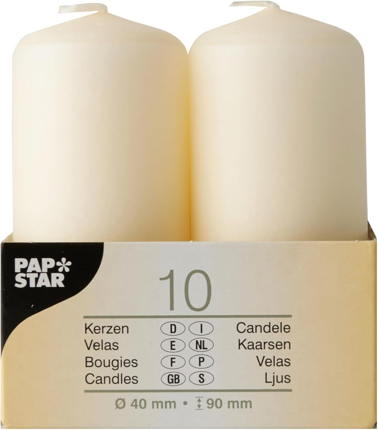 Papstar Wax Candles, 17912 10, 40 x 90 mm Off-white