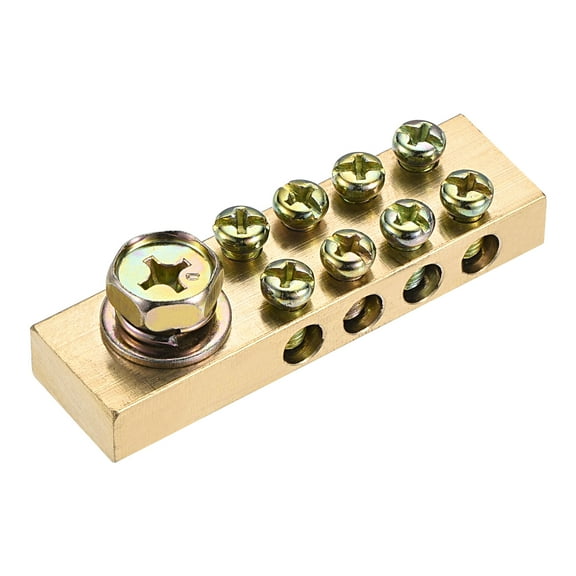 Uxcell Terminal Ground Bar Screw Block Barrier Brass 9 Positions for Electrical Distribution