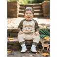 thumbnail image 3 of BemeyourBBs Baby Boy Hunting Clothes Cute Newborn Coming Home Outfit Spring Fall Romper Animal Letter Leaf Branch Long Sleeve Jumpsuit and Hat with Antlers 2 Piece Set, 3 of 9