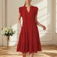 thumbnail image 2 of asddcavvf Robes pour Femmes Robe Midi d'Été à Manches à Volants Col en V Mode 2024 Coupe Décontractée, 2 of 4