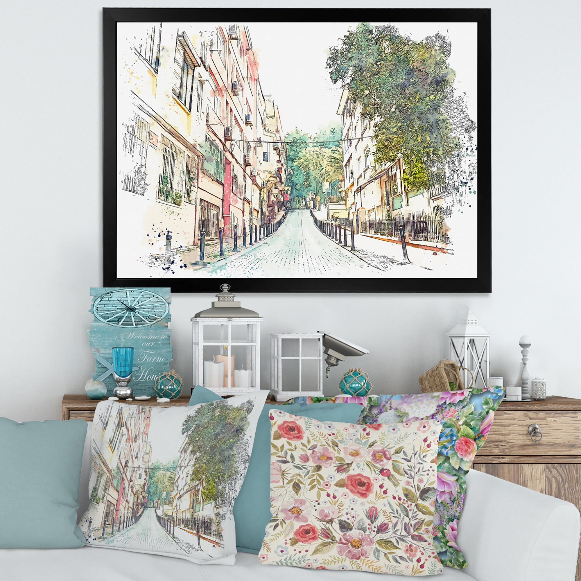 Designart 'Traditional Street In City Istanbul' Traditional Framed Art Print