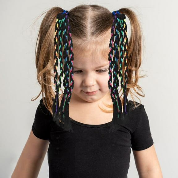 FRCOLOR 1 Pair Girls Colored Braids Hair Extensions Rubber Bands Braided Hairpieces Kids Wig Ponytail Diy Hair Accessories For Dress Up Party Favor