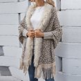 thumbnail image 2 of Juebong Women's Leopard Print Jackets Fashion Fall Tassel Knit Sweaters Open Front Oversized Cardigan Jacket Winter Sweater Top Beige,L, 2 of 7