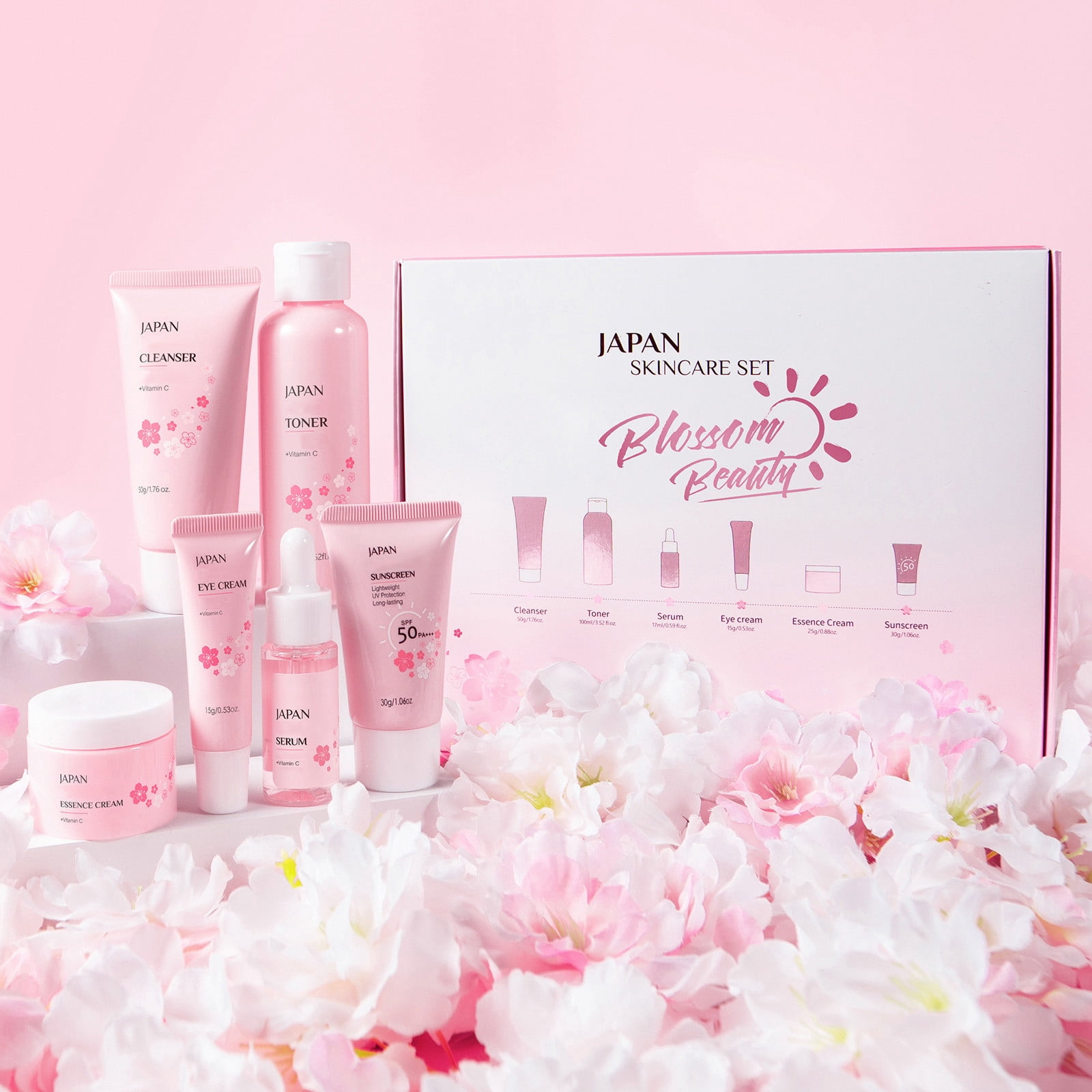 QunYou Travel Set Facial Care Set Cleansing and Nourishing Facial Cleanser 50g Toner 100ml Care 17ml Eye Cream 15g Face Cream 25g Sunscreen 30g
