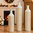 thumbnail image 3 of YIQMI Gold White Leaf Floor Vase Set of 3 Metal Tall Vases 31/28/24 in for Faux Olive, Preserved Eucalyptus, Housewarming, Mother's Day, 3 of 7