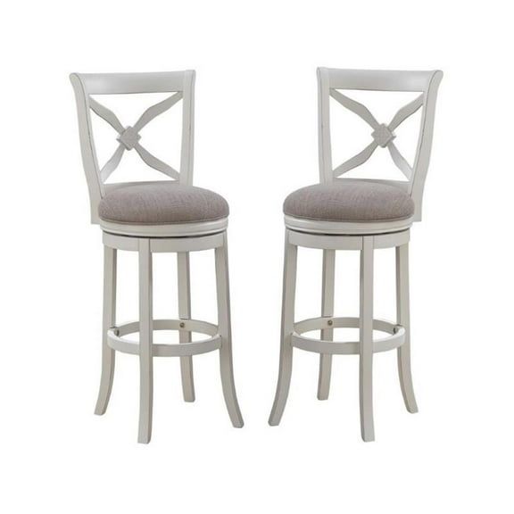 Home Square 2 Piece Swivel Counter Stool Set in Distressed Antique White