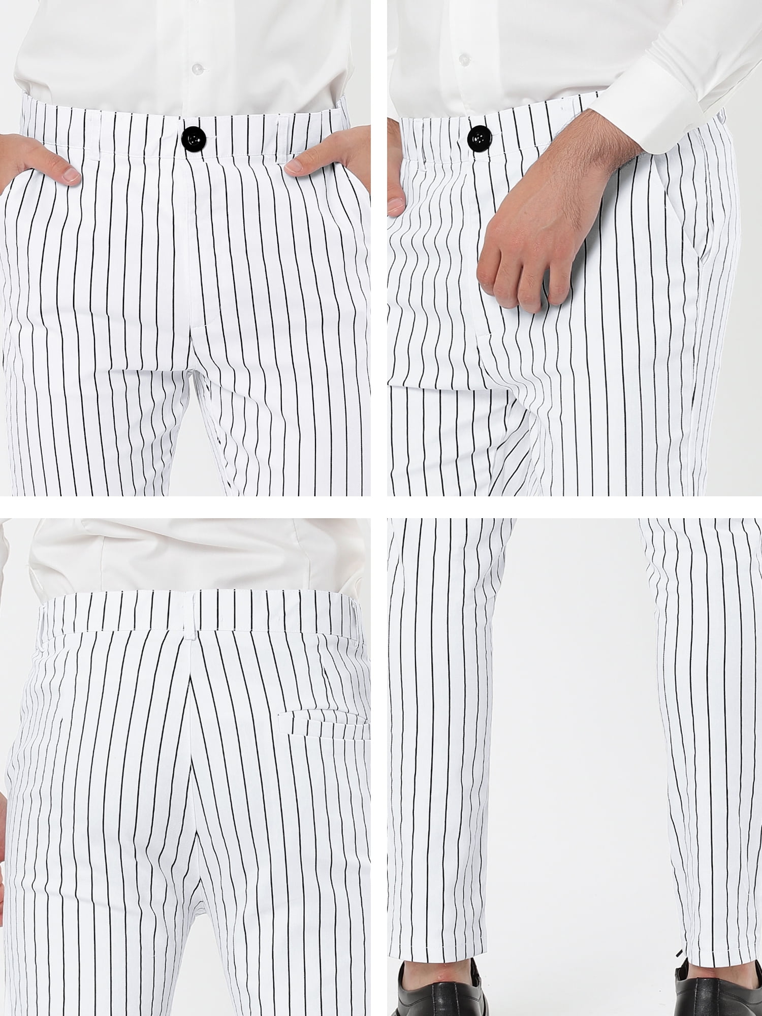 Unique Bargains Men's Striped Pants Slim Fit Flat Front Business Dress Trousers 38 White
