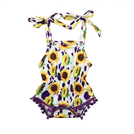 

Infant Girls Bodysuits Tassels Sunflowers Printed Sleeveless Suspender Newborn Kids Children Loose Fashion Outwear Leisure Spring Summer Rompers Jumpsuits