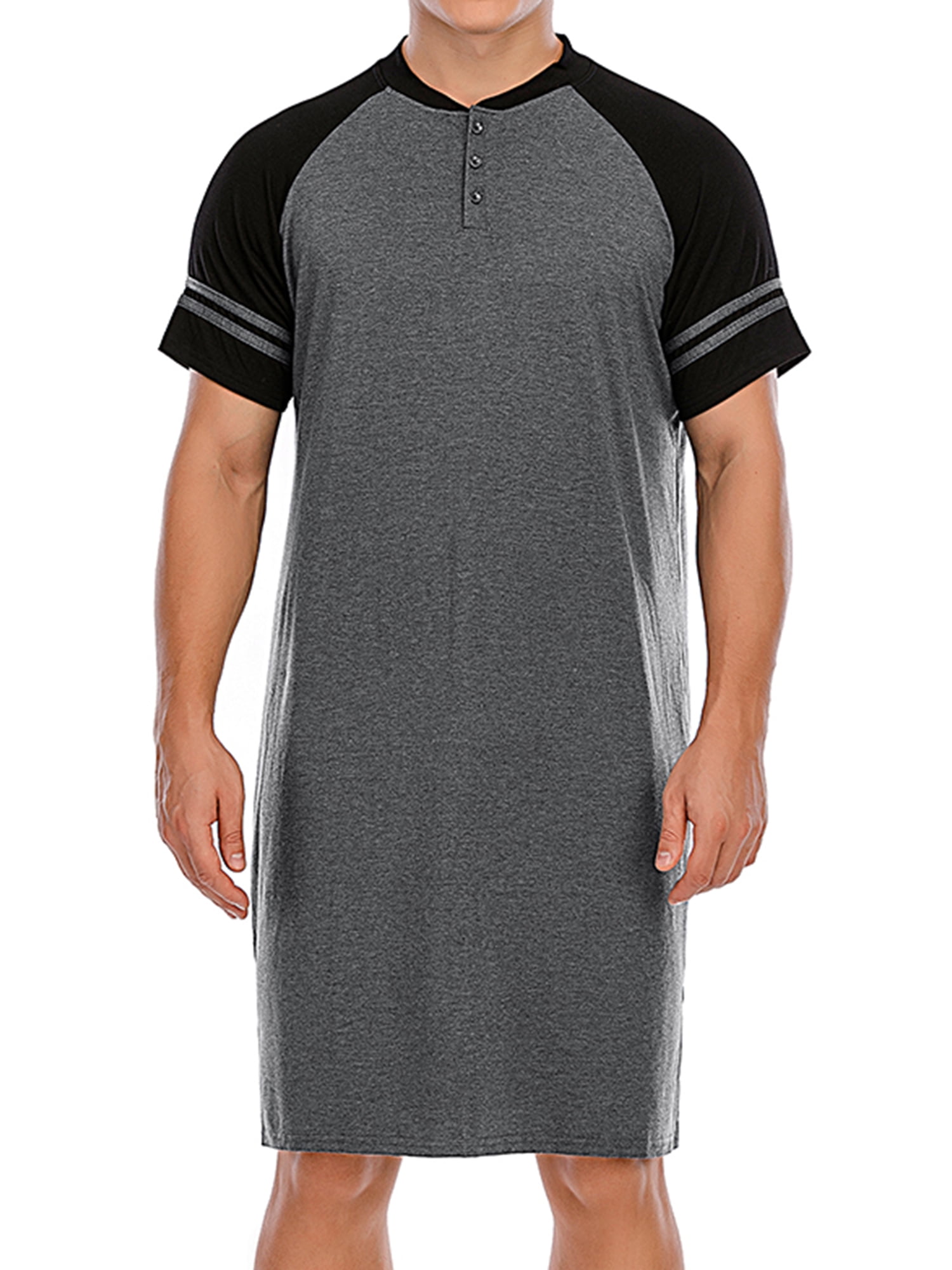 DODOING Mens Sleep Shirt Sleepwear Raglan Sleeve Nightshirt Patchwork