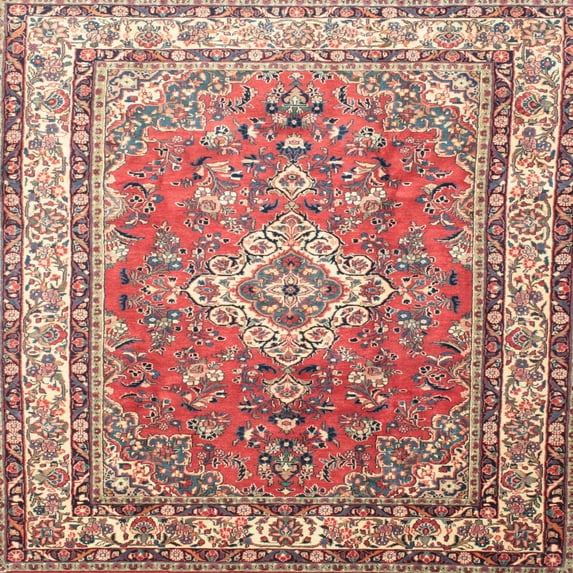 Ahgly Company Indoor Square Traditional Bright Maroon Red Persian Area Rugs, 5' Square