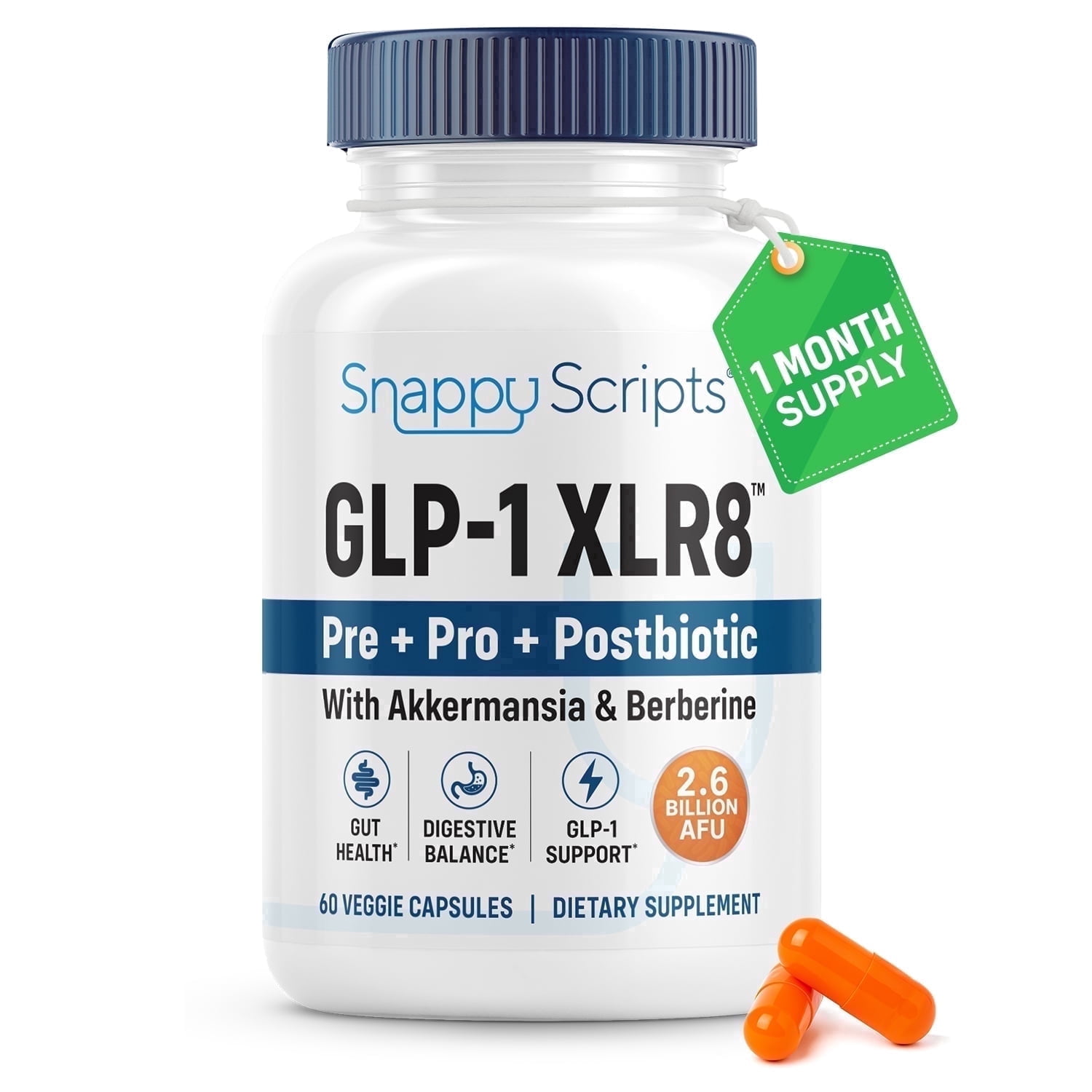 GLP-1 XLR8 Supplement for Digestion, Constipation, Bloating Relief with Akkermansia 2.6 Billion AFU Live Prebiotic Probiotic Postbiotic Gut Health + Berberine for Women Men 60 Capsules