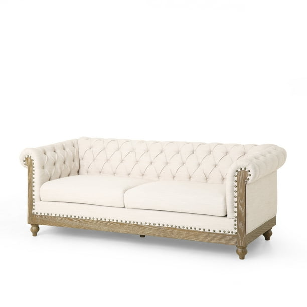 Gdf Studio Sofa Beige And Dark Brown Com Gdf Studio Sofa Beige And Dark Brown, Kinzie Chesterfield Tufted 3 Seater Sofa With Nailhead Trim