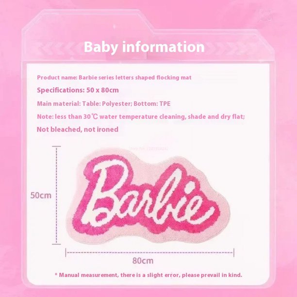 Alfombra flocada rosa con letras de Barbie, decoración para dormitorio, mesita de noche, baño, antideslizante, para sala de estar, puerta de entrada, juguetes