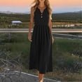 thumbnail image 5 of Women Summer Maxi Dress Solid Color Sleeveless V Neck Button Pleated Elegant Flowy Sundress with Pockets Casual Beach Vacation Dresses, 5 of 9