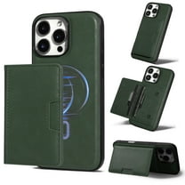 Detachable Wallet Case for iPhone 13 Pro Max Card Slots Holder, Premium PU Leather Magnetic Cover Compatible with Mag-Safe, Shockproof Removable Flip Kickstand Protective Case, Green