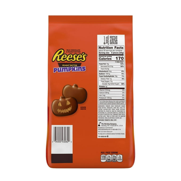 REESE'S Milk Chocolate Peanut Butter Snack Size Pumpkins, 9.6 oz bag