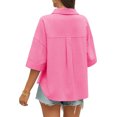 thumbnail image 3 of Short Sleeved Summer Women Solid V Neck Button Down Casual Blosue with Pocket, 3 of 6