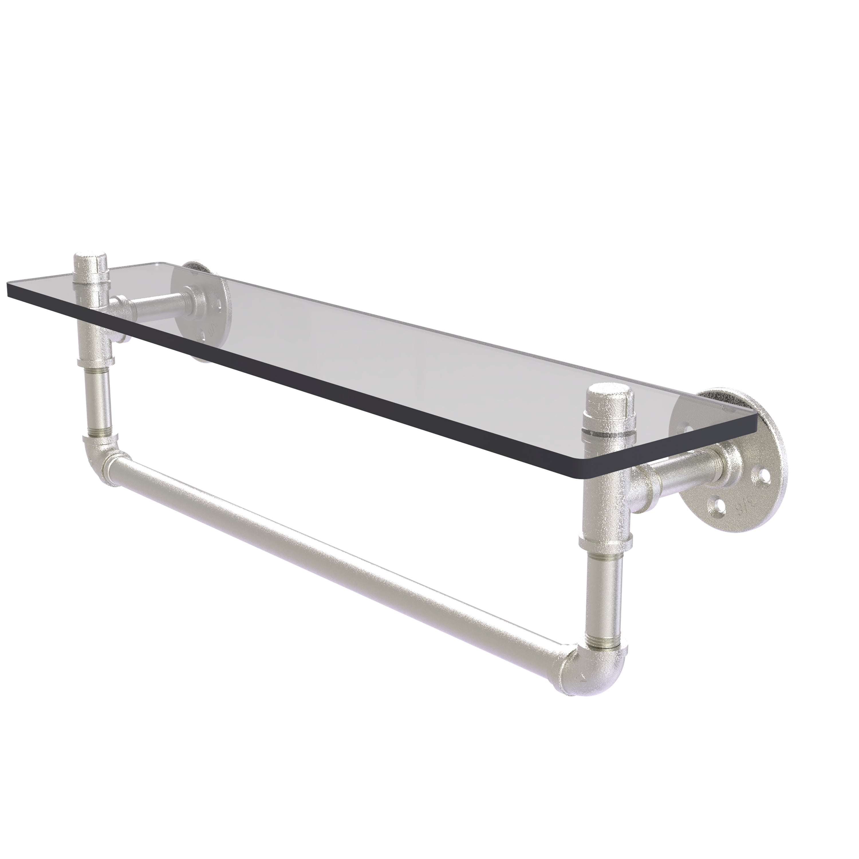 Allied Brass Pipeline 22'' Glass Shelf with Towel Bar in Satin Nickel