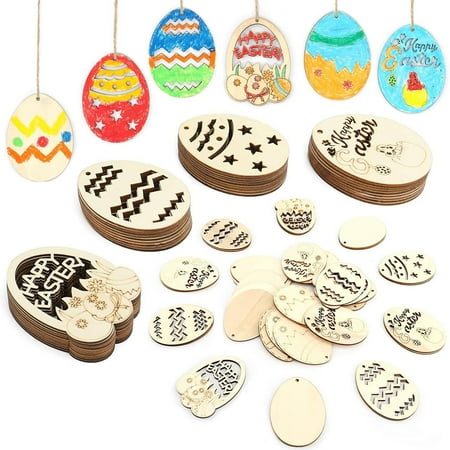 

Hariumiu 6Pcs Easter Wooden Pendants Adorable Unpainted Egg-shaped DIY Easter Mini Wood Crafts Holiday Supplies