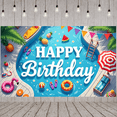 thumbnail image 5 of Tropical Style  Banner Pool Themed Birthday Backdrop Colorful Floats Flamingo Pattern Party Display for Poolside Celebrations Kids Birthday Parties Summer Gatherings, 5 of 8