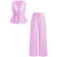 thumbnail image 2 of Ynynloco Girl's 2 Piece Summer Outfits Bow Striped Ruffle Peplum Tank Top Matching Wide Leg Pants Cute Clothing Sets 9-16 Years, 2 of 8
