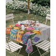 thumbnail image 3 of Square Outdoor Tablecloth with Umbrella Hole Easter Bunny Outside Table Cloth Waterproof Patio Table Cover Colorful Eggs Spring Tulips Flower Grey Wooden Zipper Tablecloths for Picnic 60x60 Inch, 3 of 8