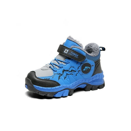 

Tenmix Boys Winter Boot Plush Lining Snow Boots Color Block Ankle Bootie Magic Tape Warm Shoes Hiking Lightweight Comfort Outdoor Shoe Blue 5.5Y