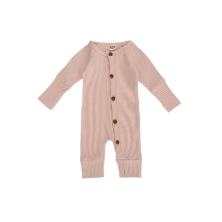 

Canrulo Newborn Baby Boy Girl Ribbed Romper Long Sleeve Button Bodysuit Solid Color One Piece Fall Winter Clothes Pink 6-9 Months