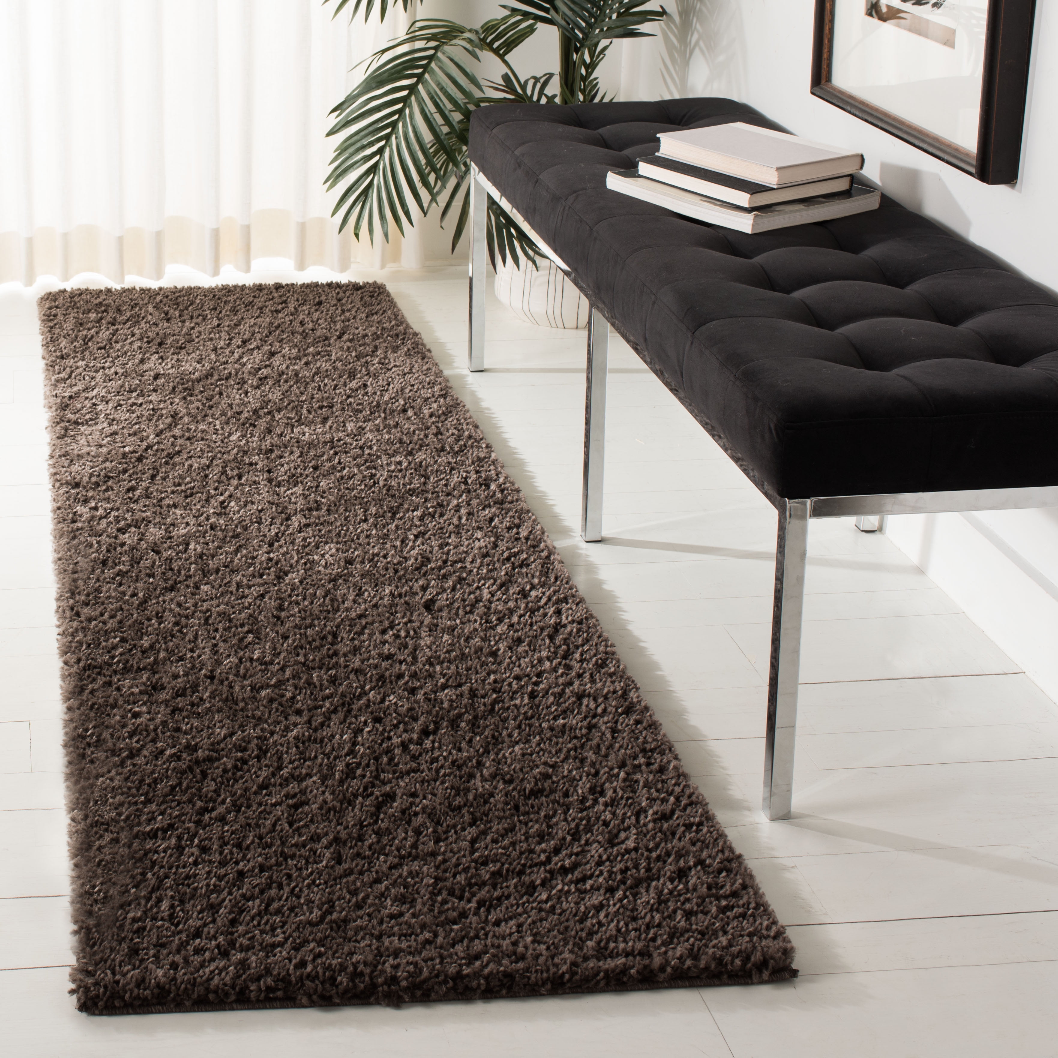 SAFAVIEH August Carlene Solid Plush Shag Runner Rug, Brown, 2'3" x 12