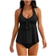 thumbnail image 2 of Tankini para mujer, color sólido con relleno en el pecho, tankini conservador, sin acero, sin espalda, cuello colgante, traje de baño, pantalones de baño divididos, traje de baño de dos piezas para mu, 2 of 8