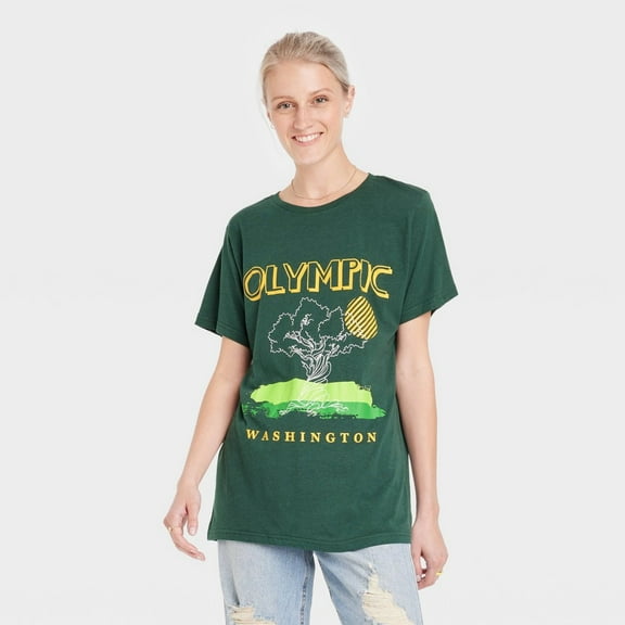 Women's Olympic Short Sleeve Graphic Boyfriend T-Shirt - Dark Green M
