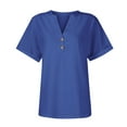 thumbnail image 4 of under 5!Sawvnm Women's Fashion Casual Solid Color Button V-neck T-shirt Top Short Sleeved V-neck Top/shirt Great Gift for Less, 4 of 7