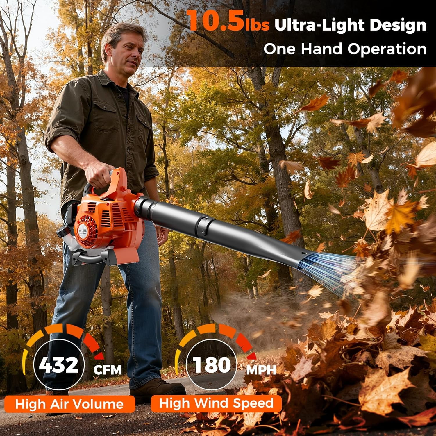 25.4cc Gas Leaf Blower Handheld, 432CFM 180MPH 2-Cycle Gas Powered Blower with Cruise Control, Lightweight Leaf Blower for Lawn Yard Garden Cleanup