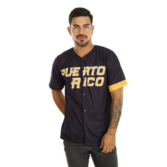 Clemente Puerto Rico Baseball Jersey for Men, Black Lightweight Short Sleeve with Flag Embroidery Large