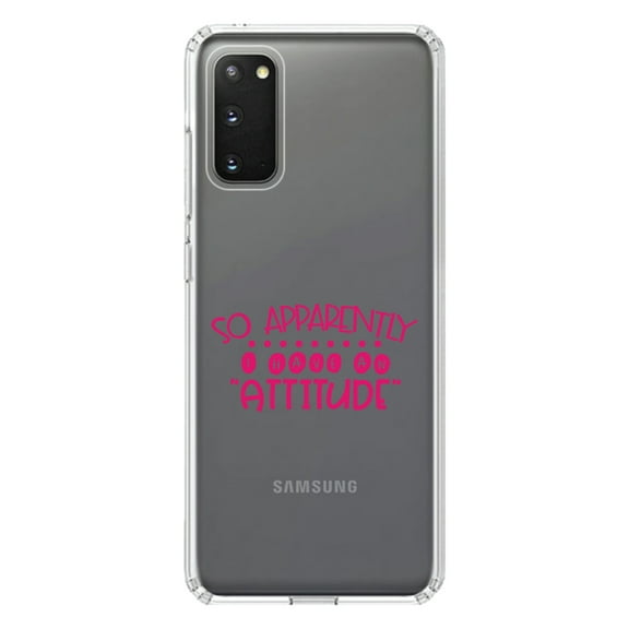 DistinctInk Clear Shockproof Hybrid Case for Galaxy S20 PLUS / 5G (6.7" Screen) - TPU Bumper Acrylic Back Tempered Glass Screen Protector - So Apparently I Have An Attitude - Pink