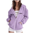 thumbnail image 4 of DHFJKG Zip Up Hoodie Women Jesus Letter Printed Long Sleeve Pocket Drawstring Sweatshirts Casual Sports Track Jackets, 4 of 7