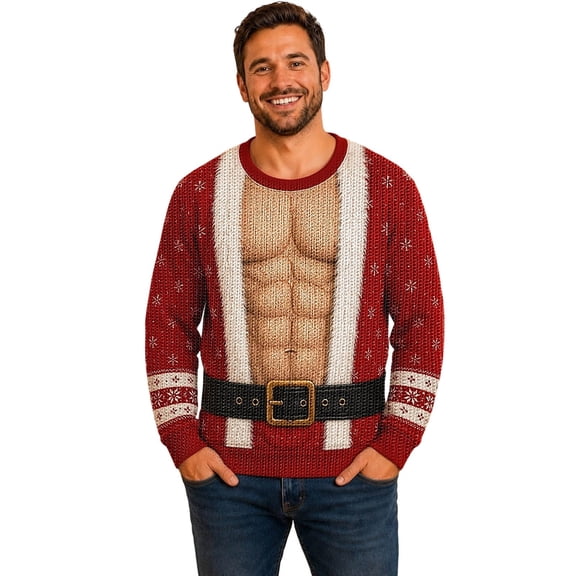 Kcolen Mens Funny Hairy Chest Christmas Sweater,Fall Winter Loose Fit Novelty Pullover Sweatshirt for Outdoor Christmas Holiday Party Casual Wear