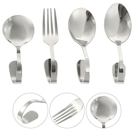 HEMOTON  4 Pcs Dessert Spoon Curved Appetizer Spoons Handle Serving Cream Baby Toddler Silver