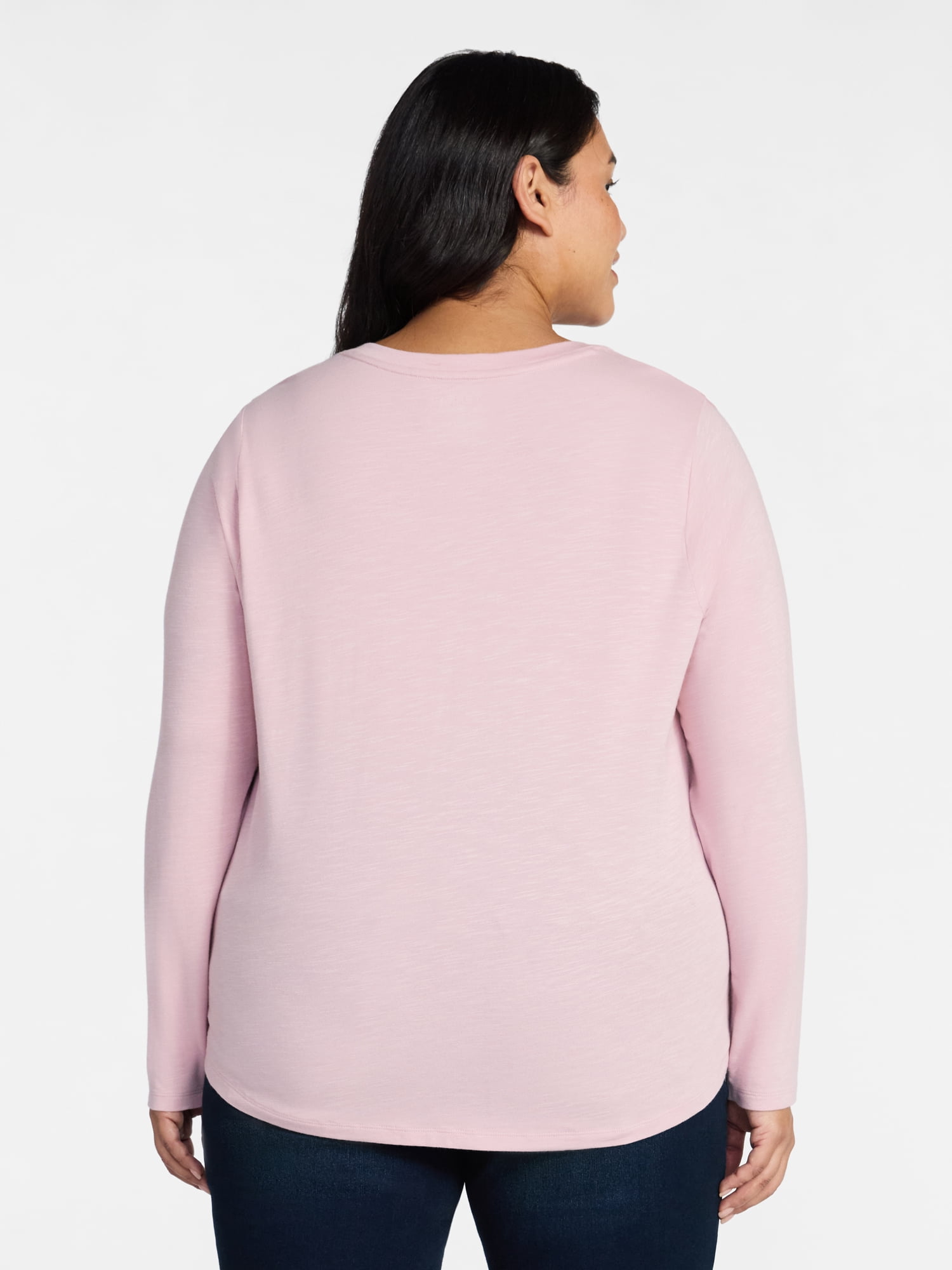 Terra & Sky Women's Plus Size V-Neck Tee with Long Sleeves, Sizes 0X-5X