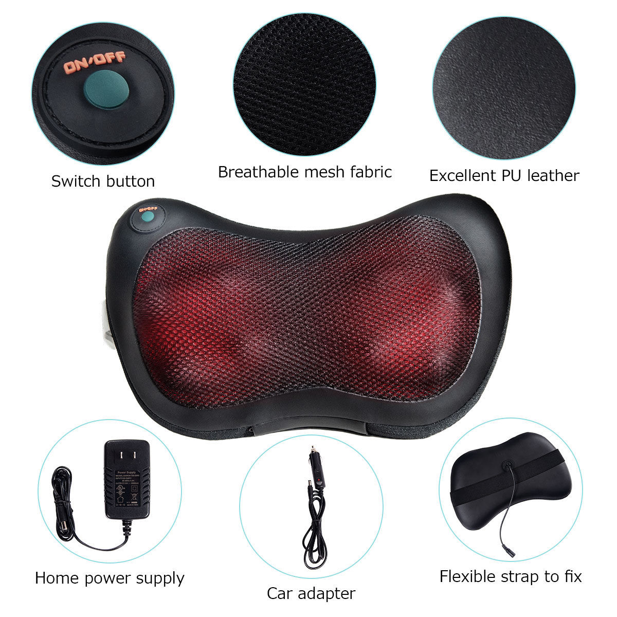 Costway Shiatsu Shoulder Neck Back Massage Pillow with Heat Deep Kneading Massager Car Seat - image 4 of 10