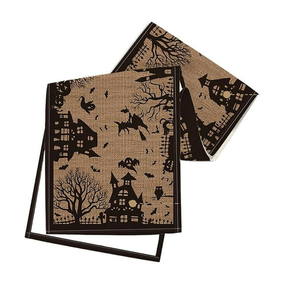 BinKFF Halloween Fun Table Runners Haunted House Witches Cat Pumpkins Non-Slip Rectangle Party Table Decorations Dresser Scarf for Kitchen ,Home ,Dining Table ,Outdoor,13X48 Inches Long